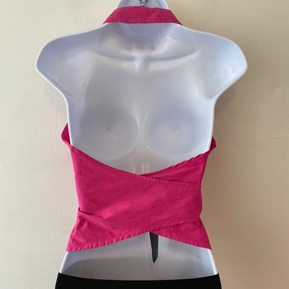 BCBGMaxAzria Magenta Pink Wrap Tie Halter Top Womens 0 - Picture 3 of 5